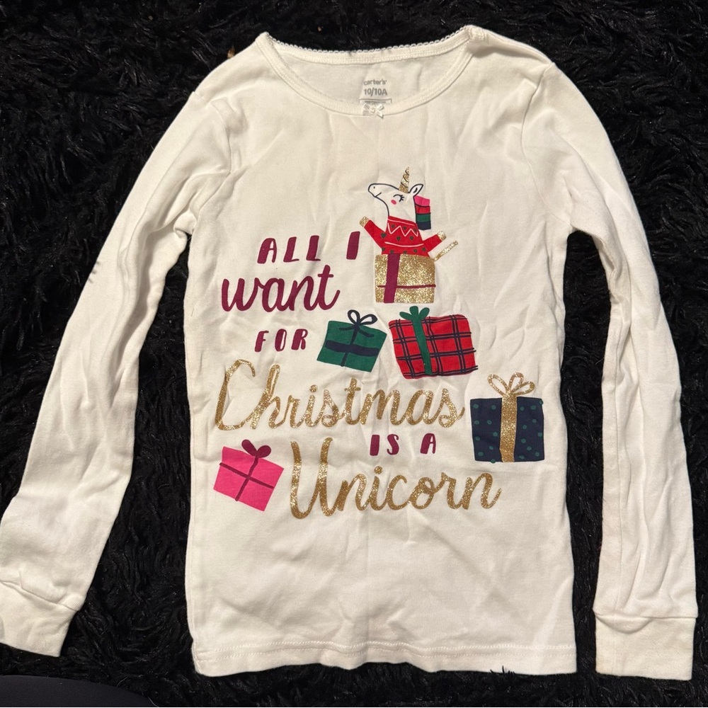 Carter's White Christmas Unicorn Long Sleeve Tee